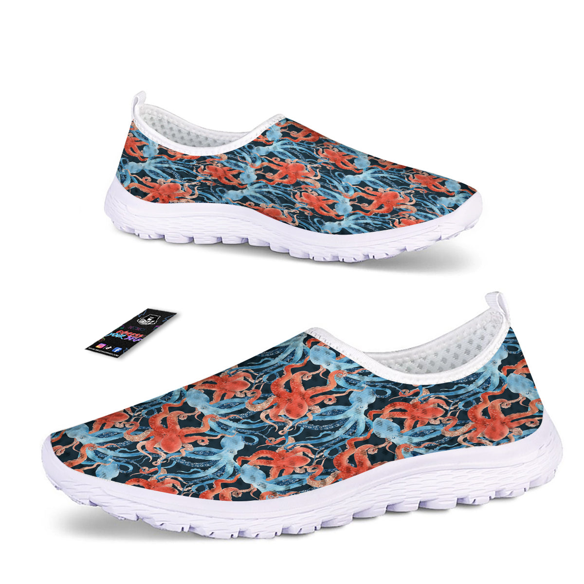 Octopus Watercolor Print Pattern Nurse Shoes-grizzshop