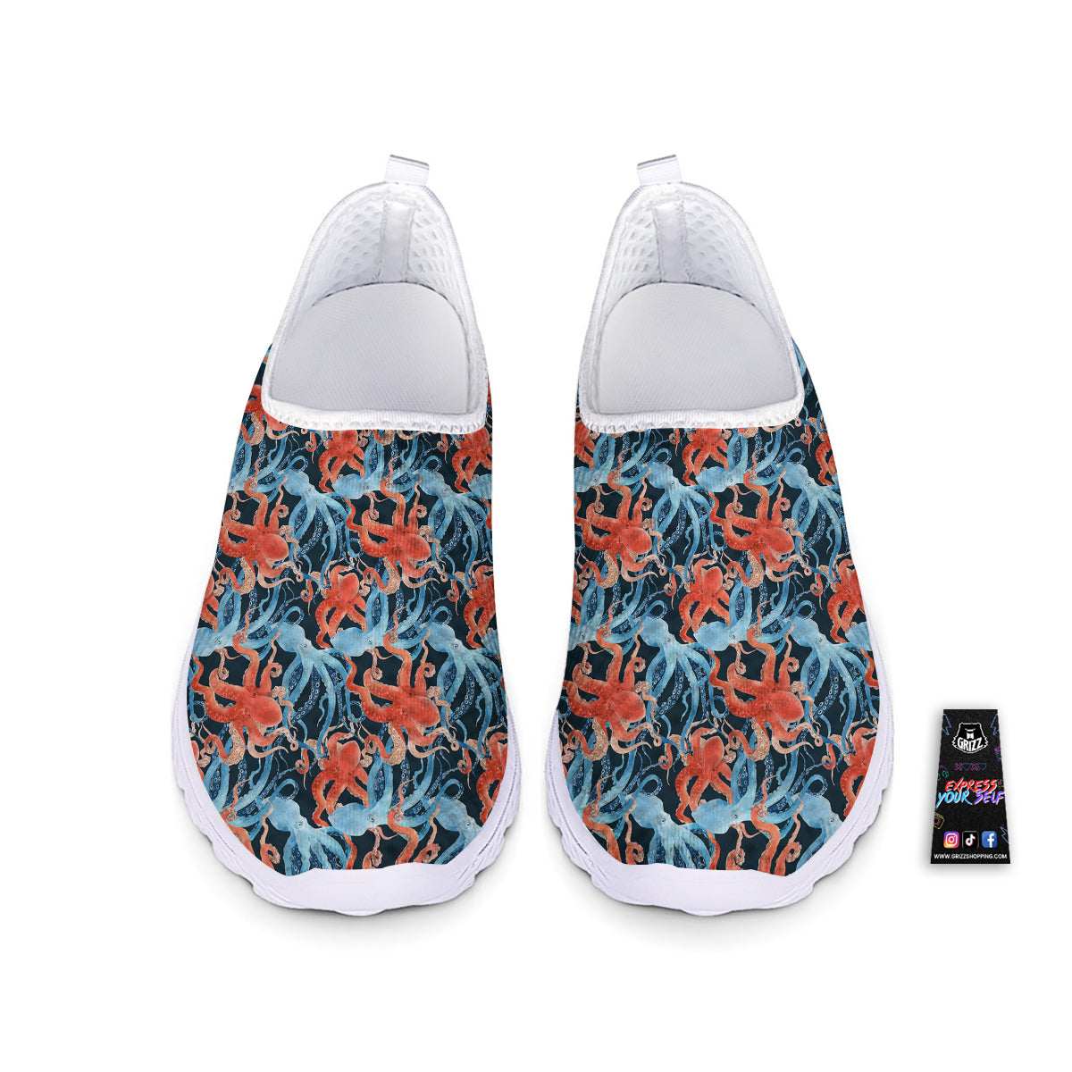 Octopus Watercolor Print Pattern Nurse Shoes-grizzshop