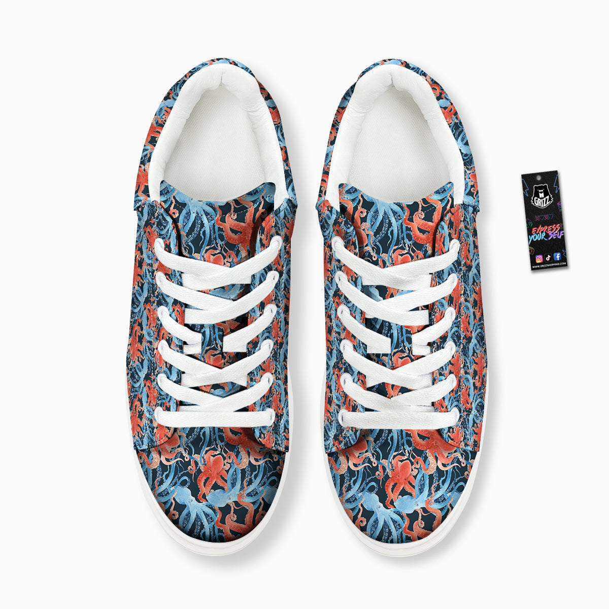 Octopus Watercolor Print Pattern Platform Shoes-grizzshop