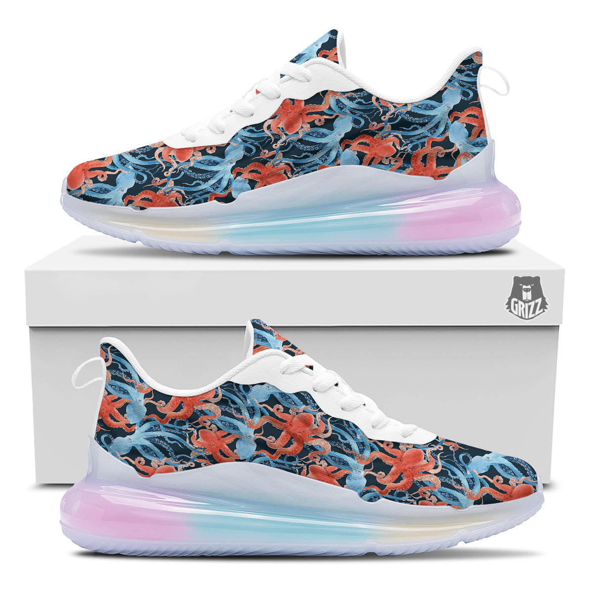 Octopus Watercolor Print Pattern Running Sneakers-grizzshop