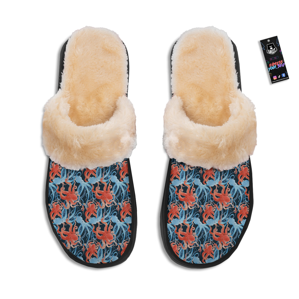 Octopus Watercolor Print Pattern Slippers-grizzshop