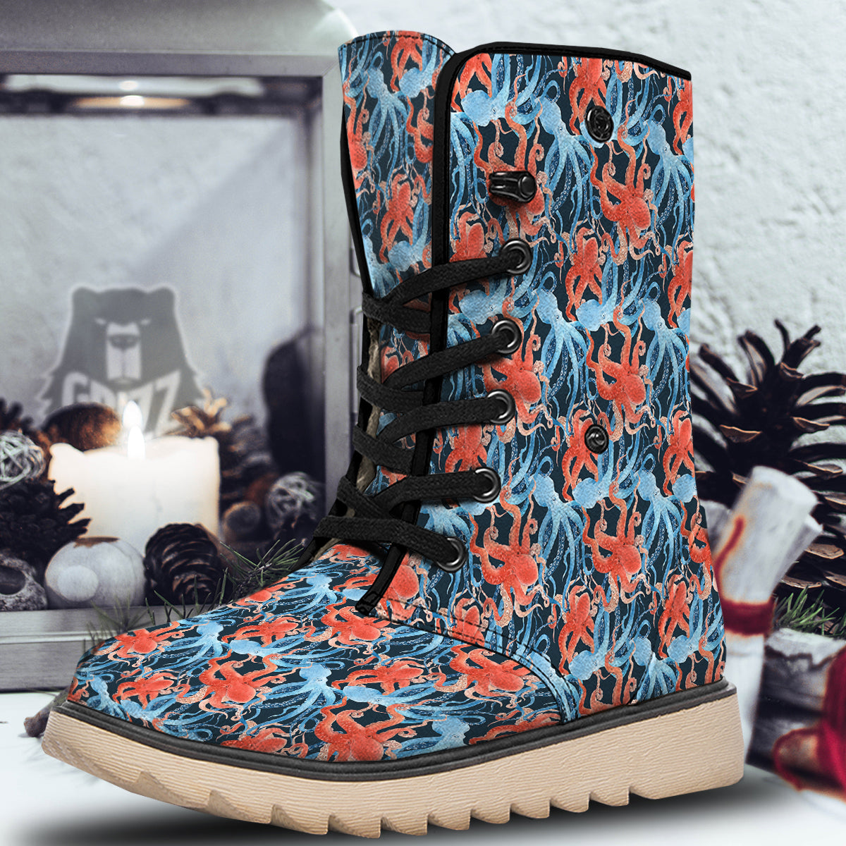 Octopus Watercolor Print Pattern Snow Boots-grizzshop