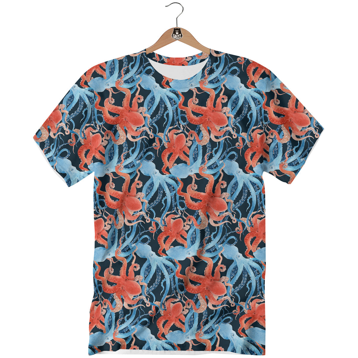 Octopus Watercolor Print Pattern T-Shirt-grizzshop