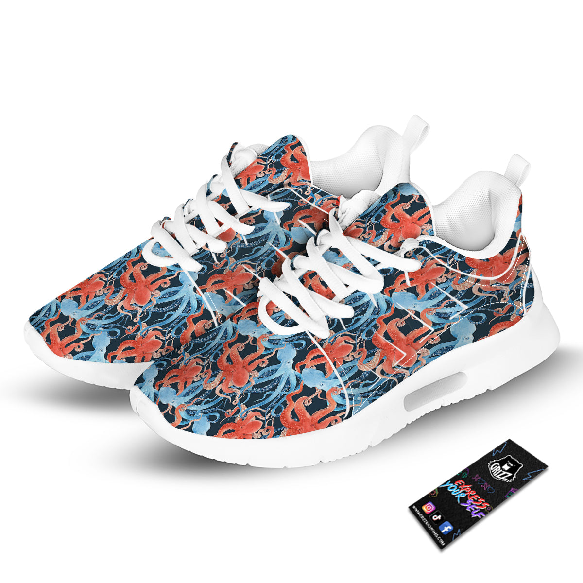 Octopus Watercolor Print Pattern Tennis Shoes-grizzshop