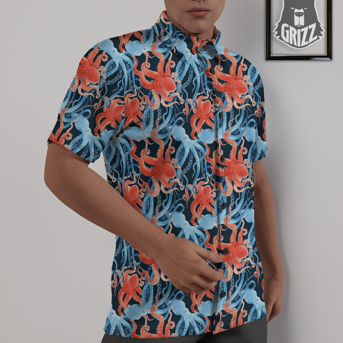 Octopus Watercolor Print Pattern Untucked Shirts-grizzshop