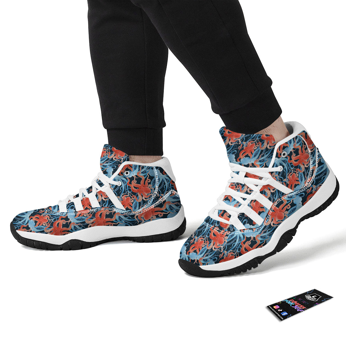 Octopus Watercolor Print Pattern White Bball Shoes-grizzshop