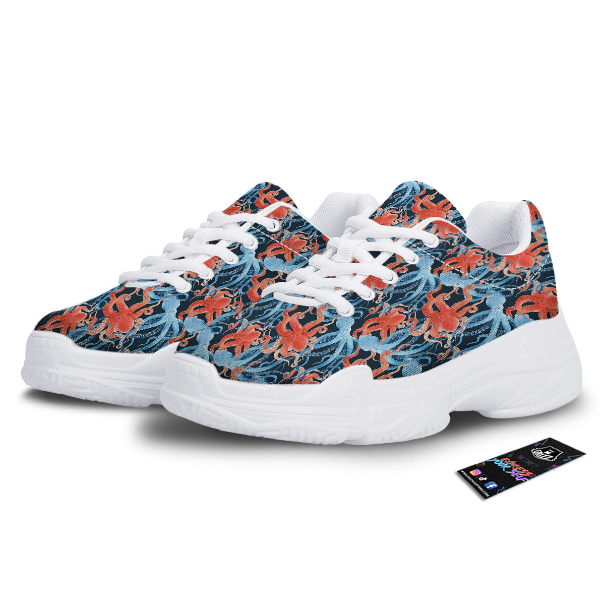 Octopus Watercolor Print Pattern White Chunky Shoes-grizzshop