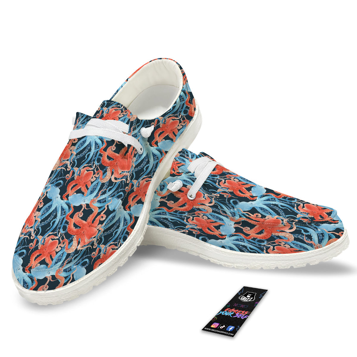 Octopus Watercolor Print Pattern White Loafers-grizzshop