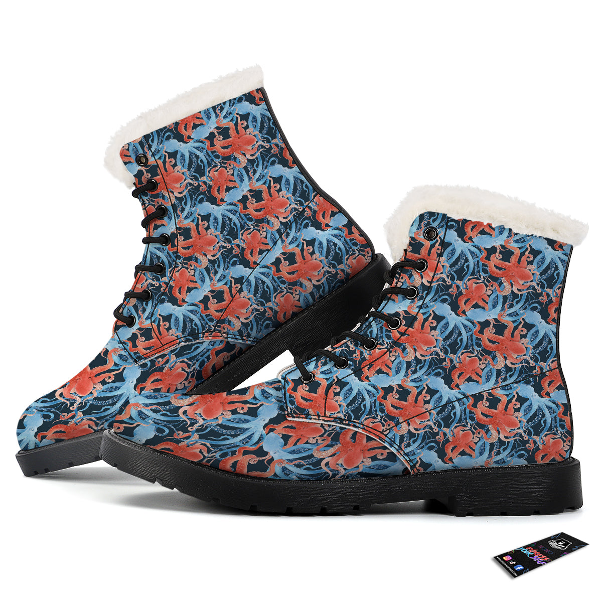 Octopus Watercolor Print Pattern Winter Boots-grizzshop