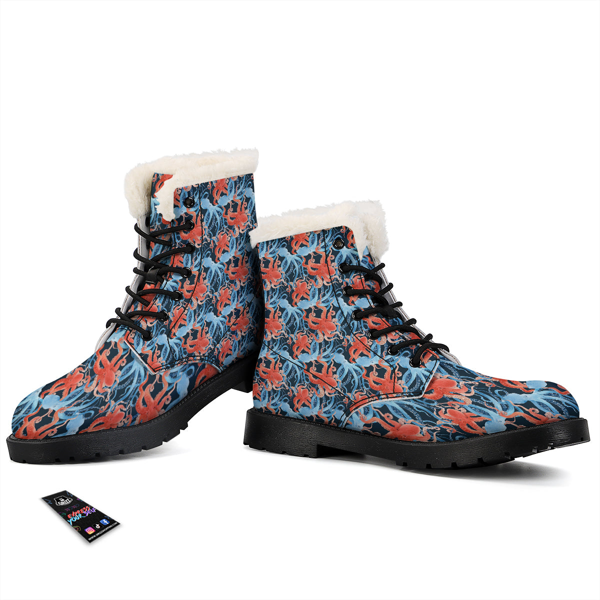 Octopus Watercolor Print Pattern Winter Boots-grizzshop