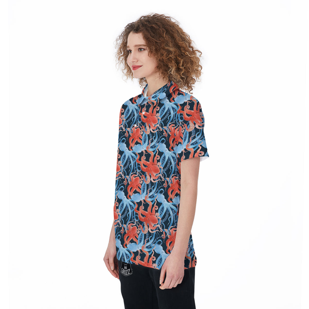 Octopus Watercolor Print Pattern Women's Golf Shirts-grizzshop