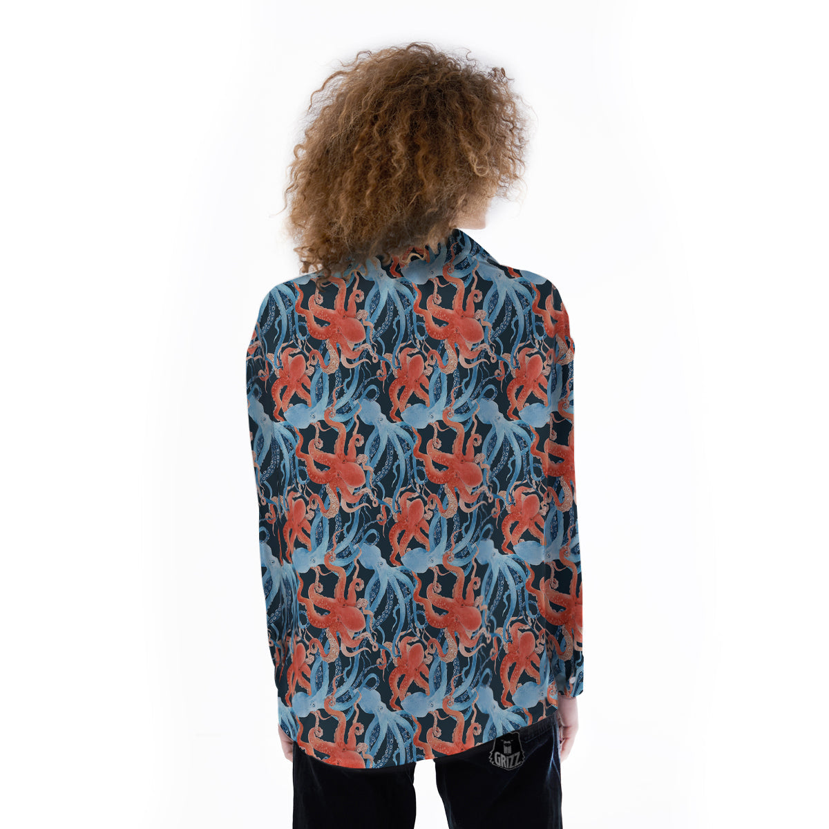 Octopus Watercolor Print Pattern Women's Long Sleeve Shirts-grizzshop