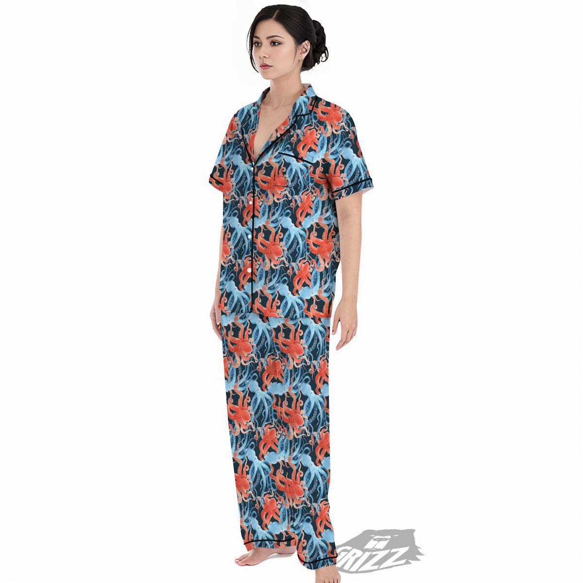 Octopus Watercolor Print Pattern Women's Pajamas Set-grizzshop