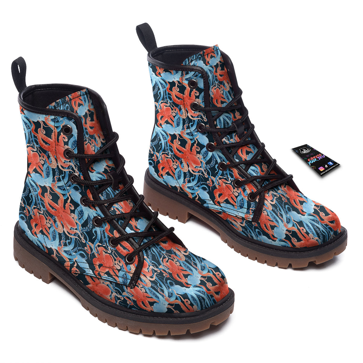 Octopus Watercolor Print Pattern Work Boots-grizzshop