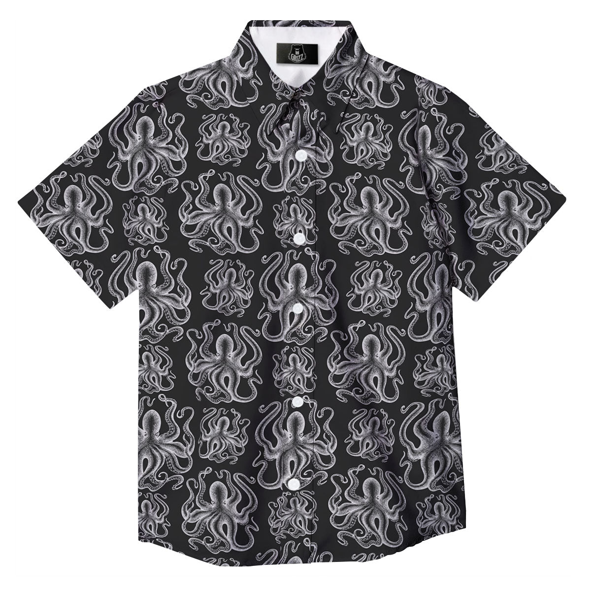 Octopus White And Black Print Pattern Button Up Shirt-grizzshop