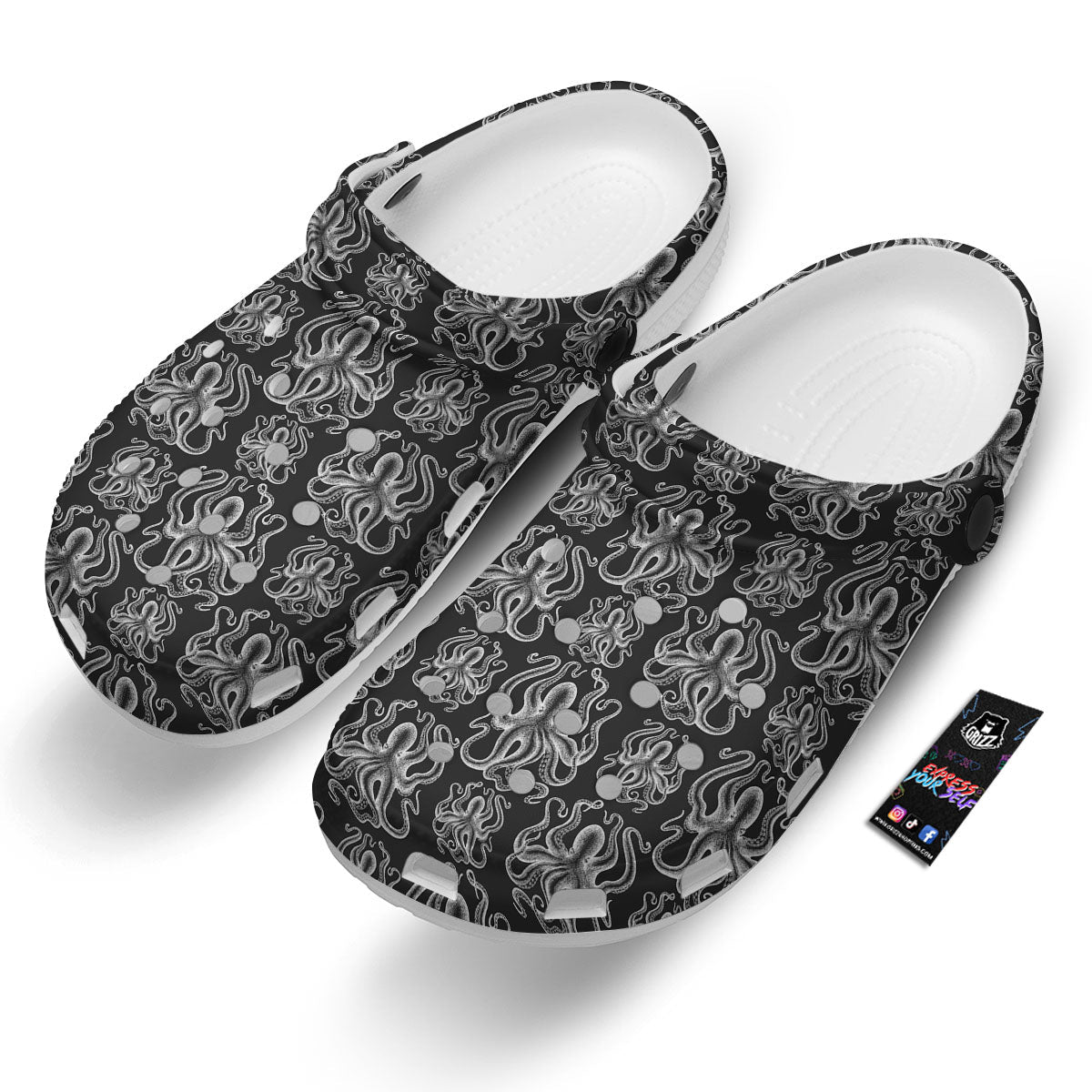Octopus White And Black Print Pattern Clog-grizzshop
