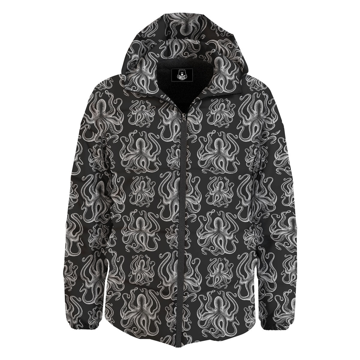 Octopus White And Black Print Pattern Down Jacket-grizzshop