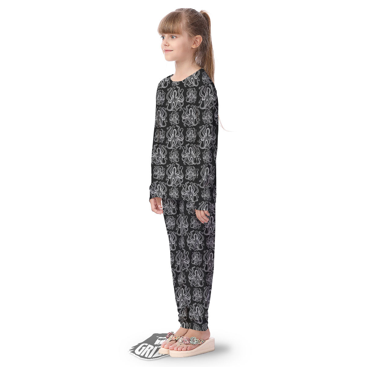 Octopus White And Black Print Pattern Kid's Pajamas-grizzshop