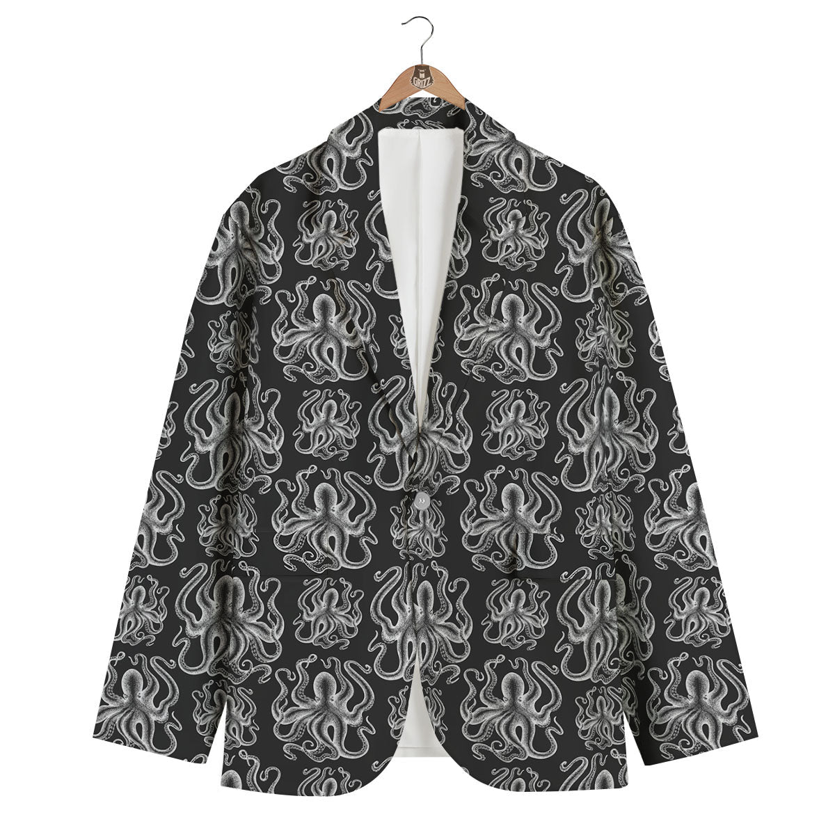 Octopus White And Black Print Pattern Men's Blazer-grizzshop