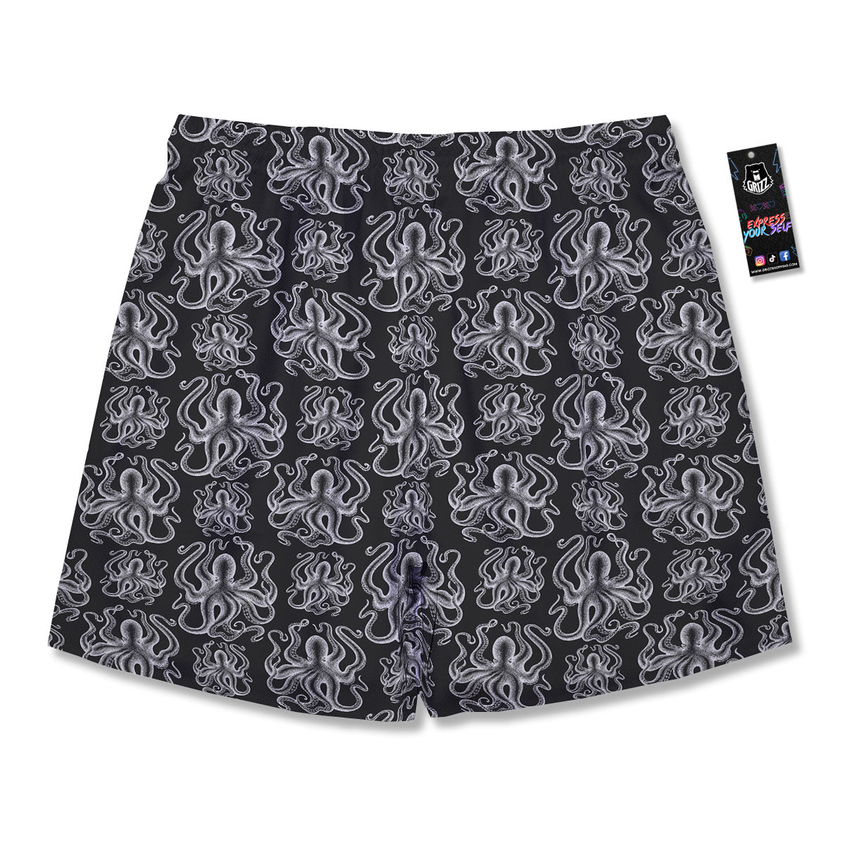 Octopus White And Black Print Pattern Men's Running Shorts-grizzshop