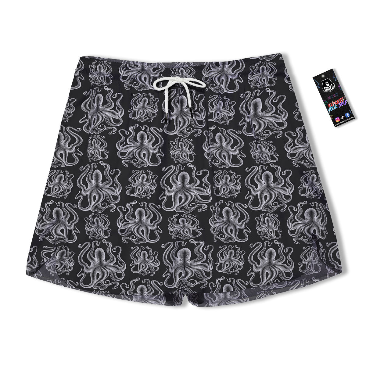 Octopus White And Black Print Pattern Men's Running Shorts-grizzshop