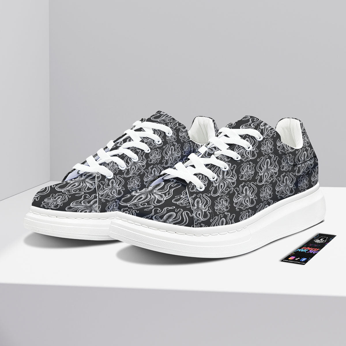 Octopus White And Black Print Pattern Platform Shoes-grizzshop
