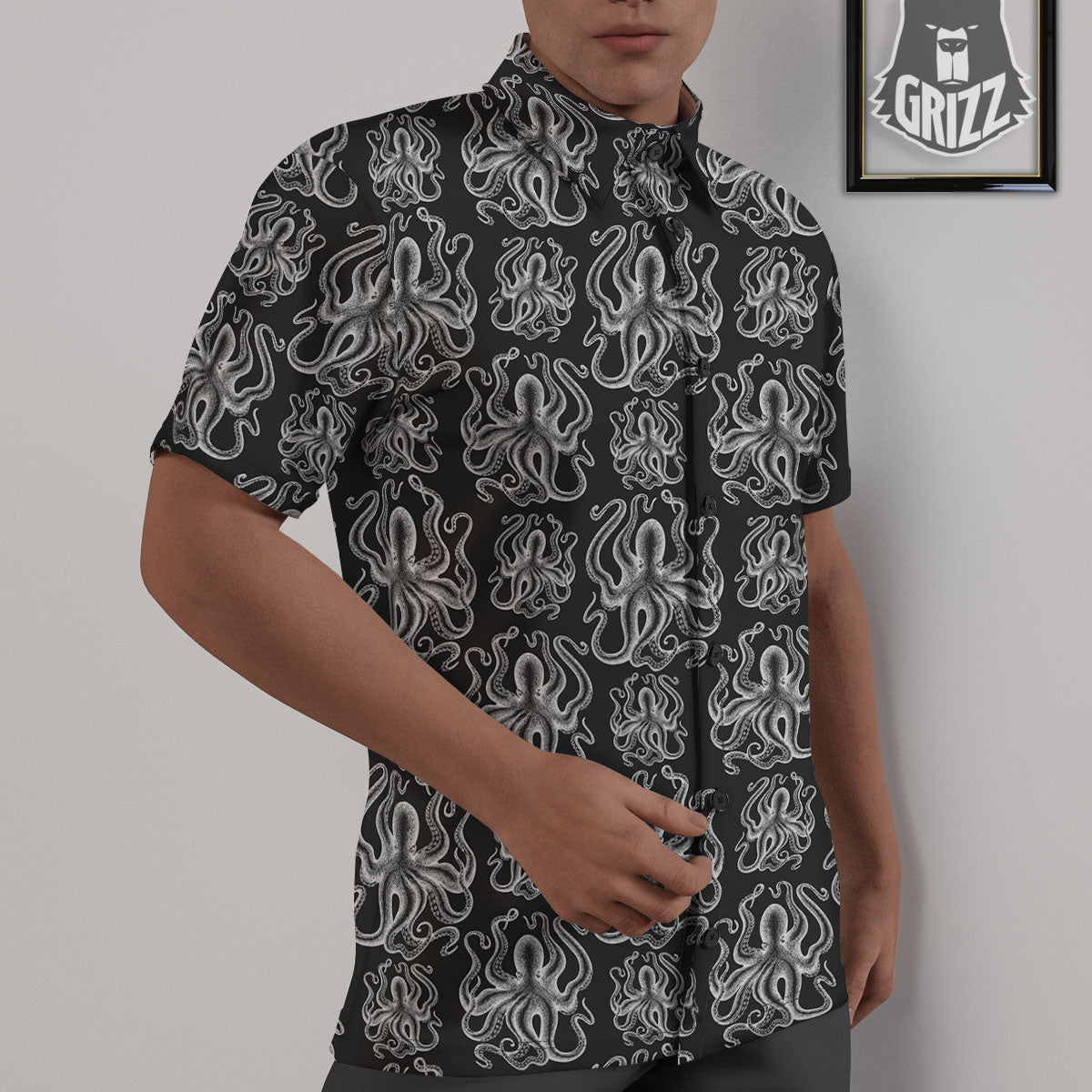 Octopus White And Black Print Pattern Untucked Shirts-grizzshop
