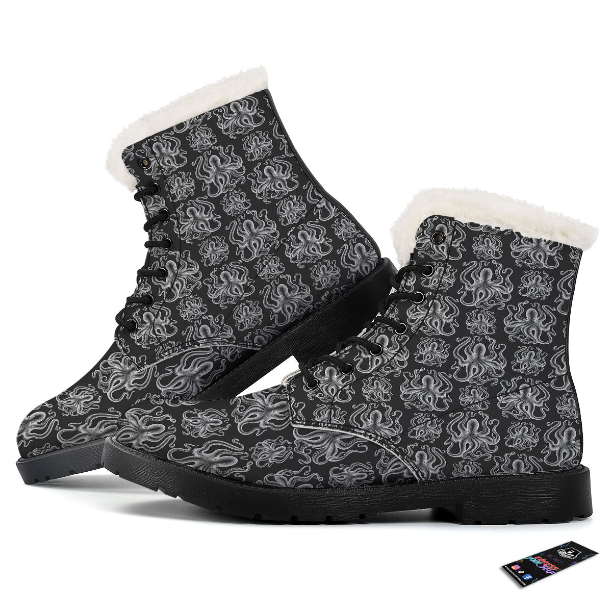 Octopus White And Black Print Pattern Winter Boots-grizzshop