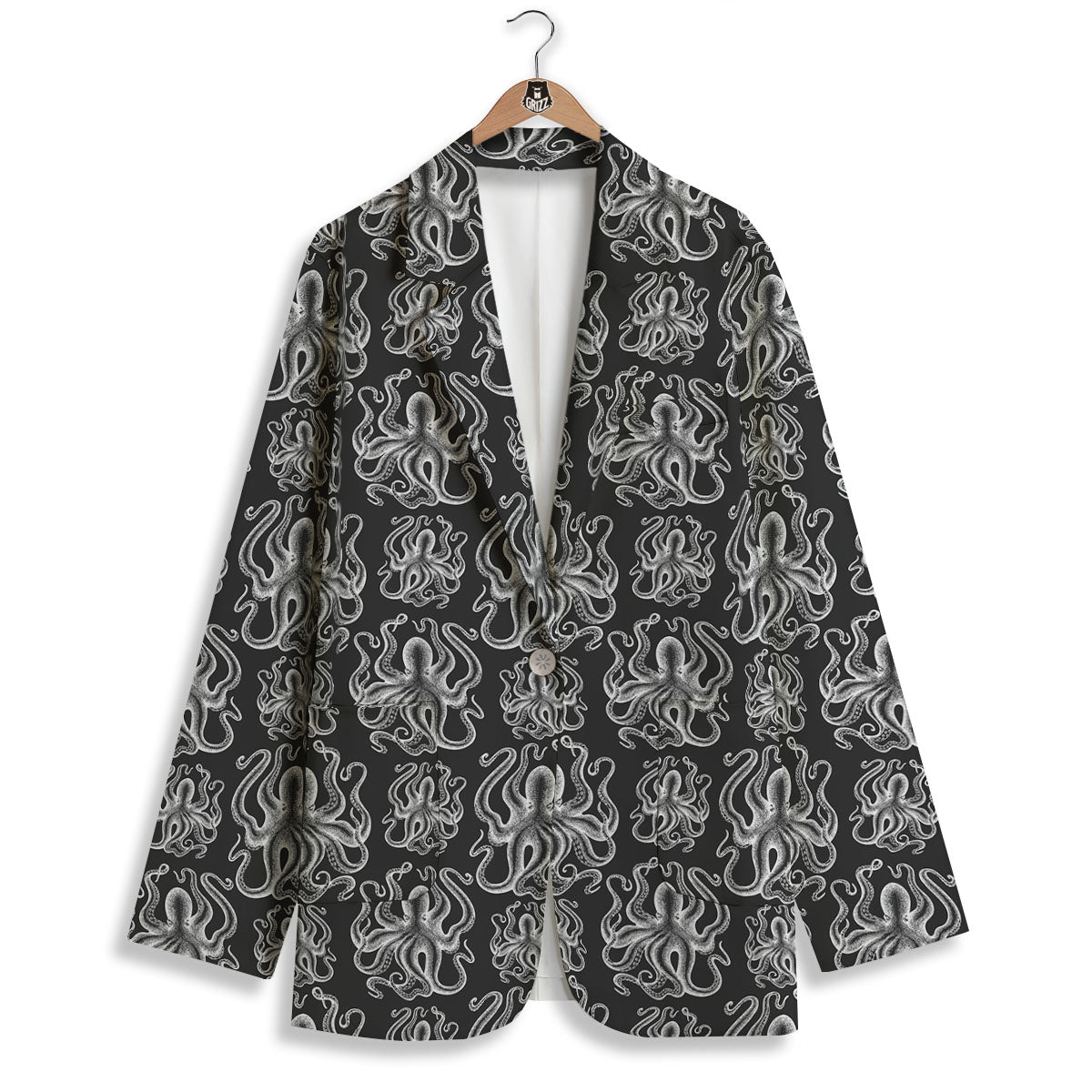 Octopus White And Black Print Pattern Women's Blazer-grizzshop