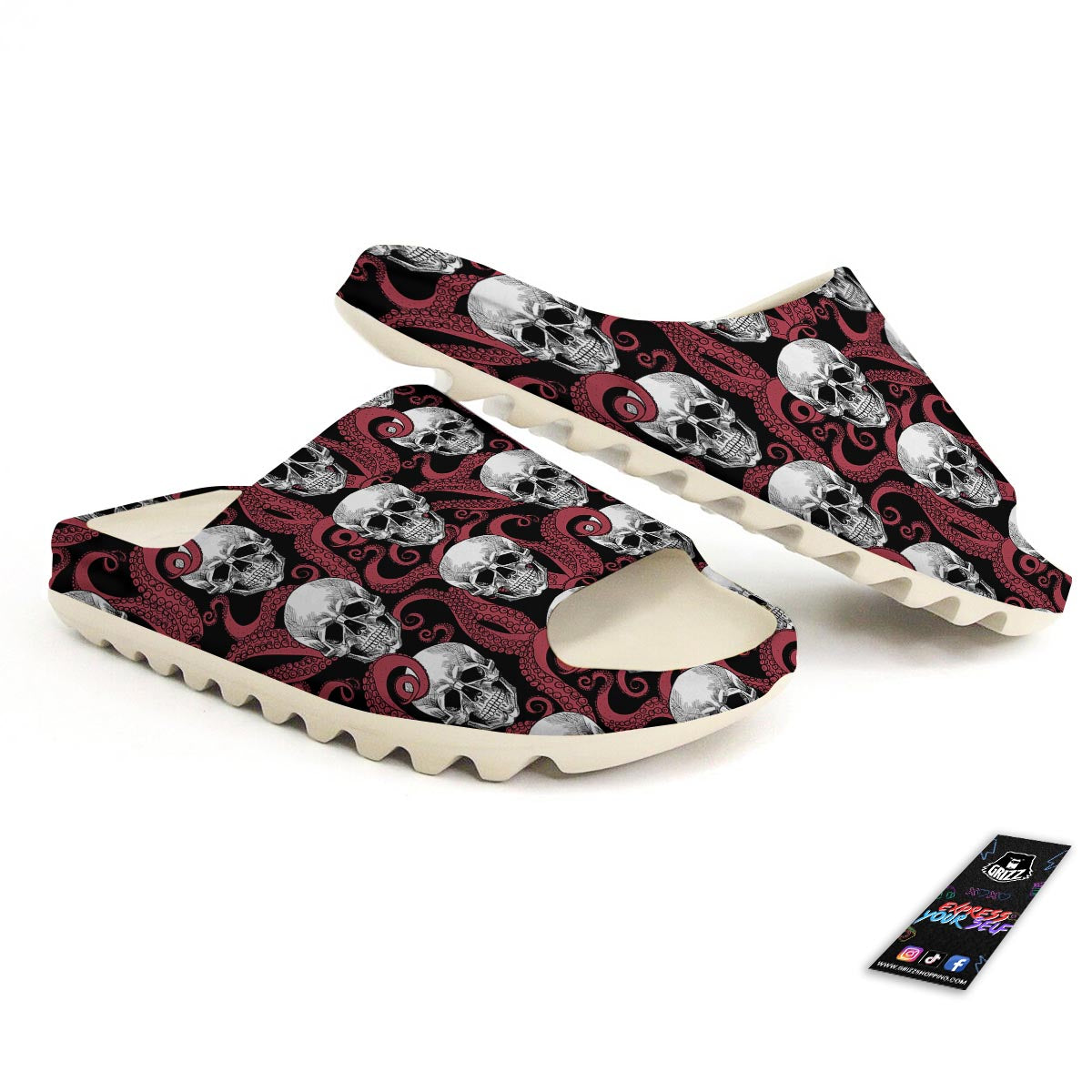 Octopus Skull Red Print Pattern Sandals-grizzshop