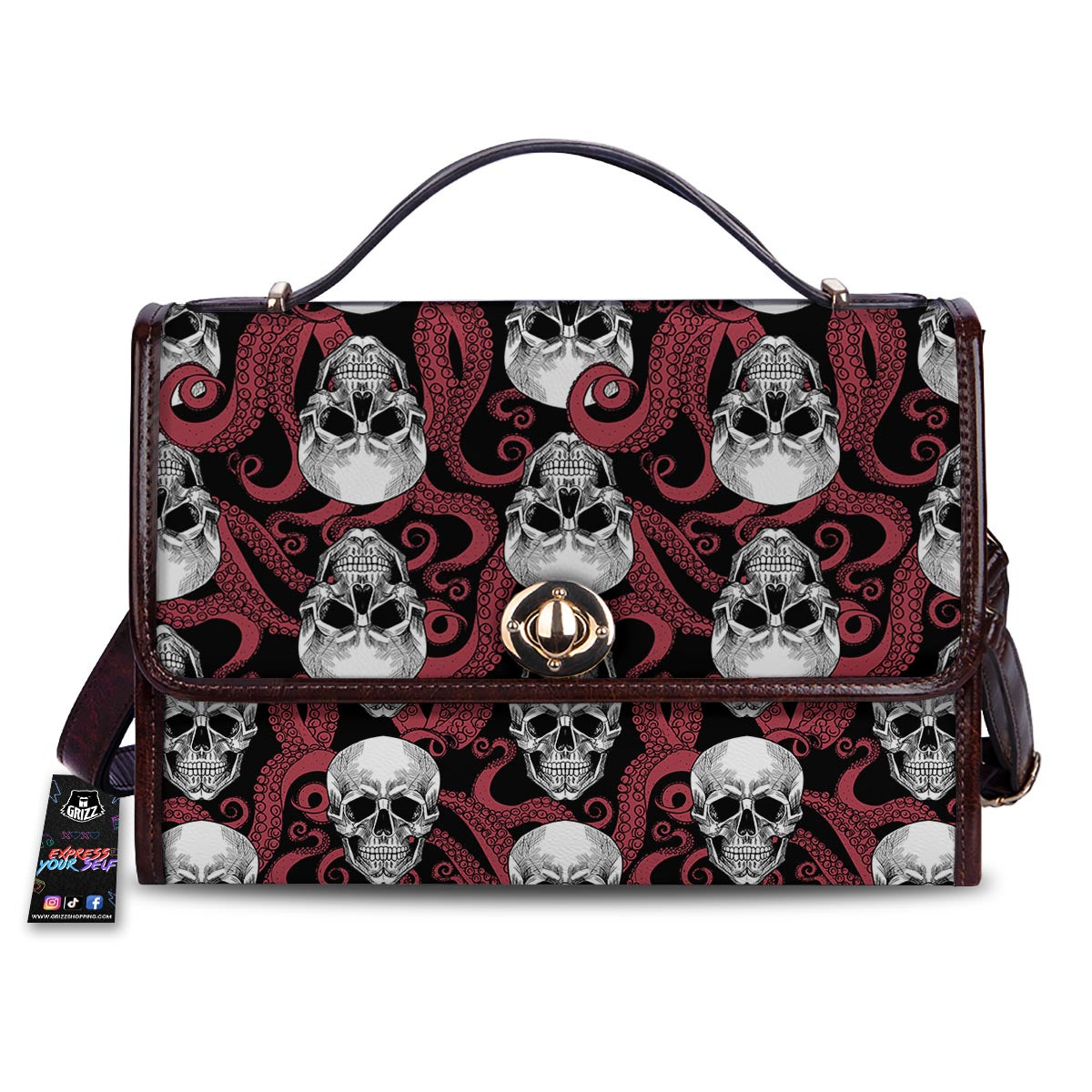 Octopus Skull Red Print Pattern Women's Satchel Bag