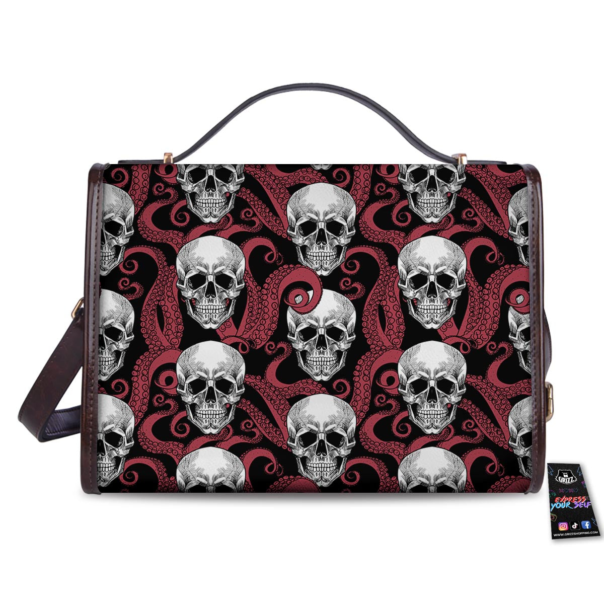Octopus Skull Red Print Pattern Women's Satchel Bag
