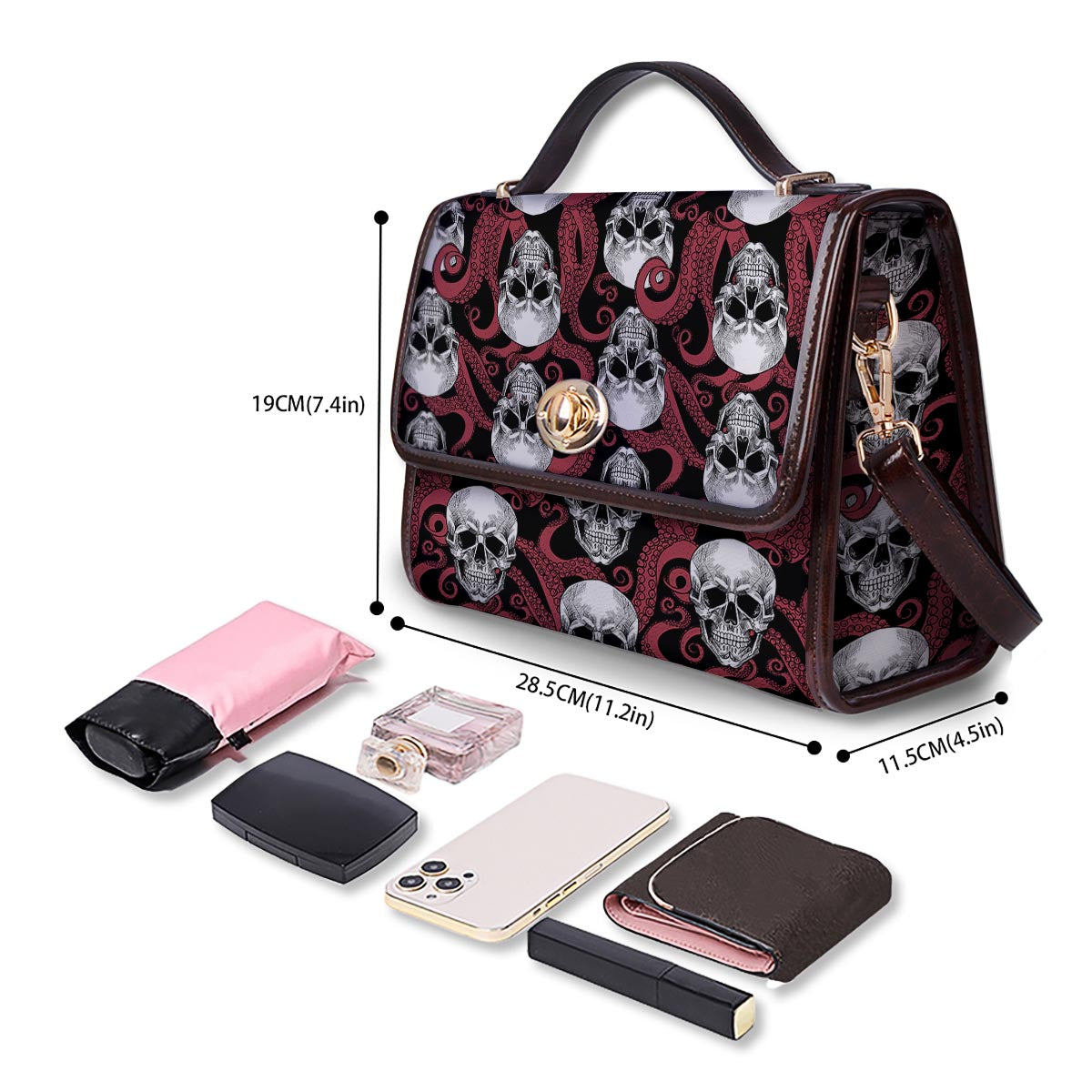 Octopus Skull Red Print Pattern Women's Satchel Bag