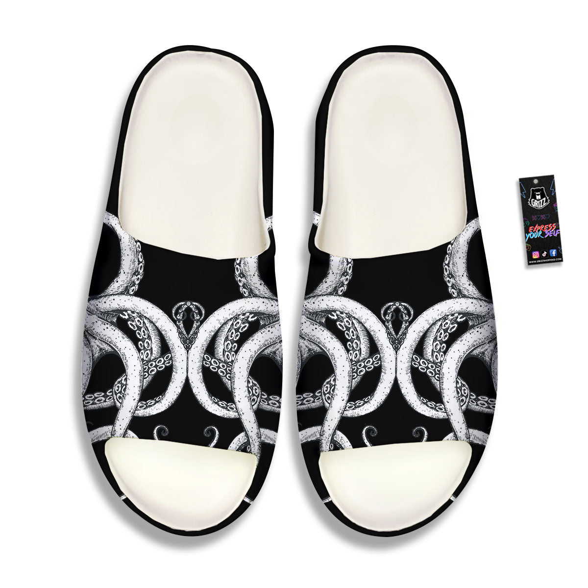 Octopus Tentacles White And Black Print Sandals-grizzshop