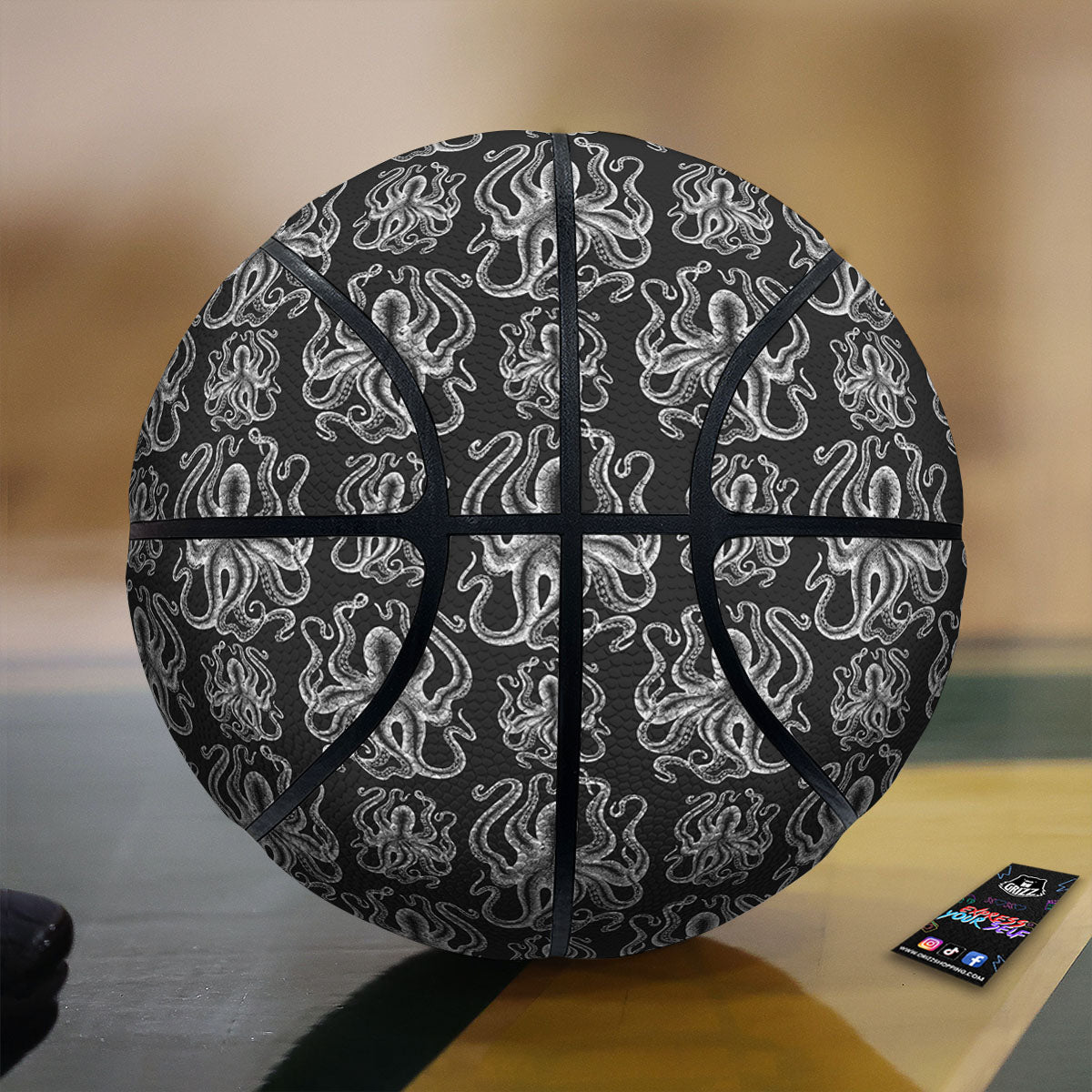 Octopus White And Black Print Pattern Basketball