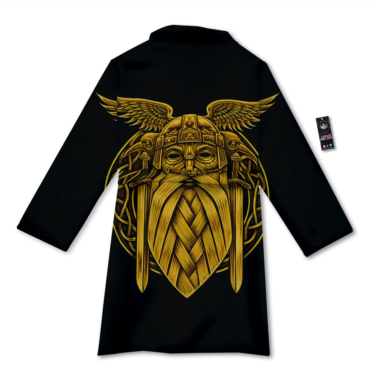 Odin God And Crow Gold Viking Print Bathrobe-grizzshop
