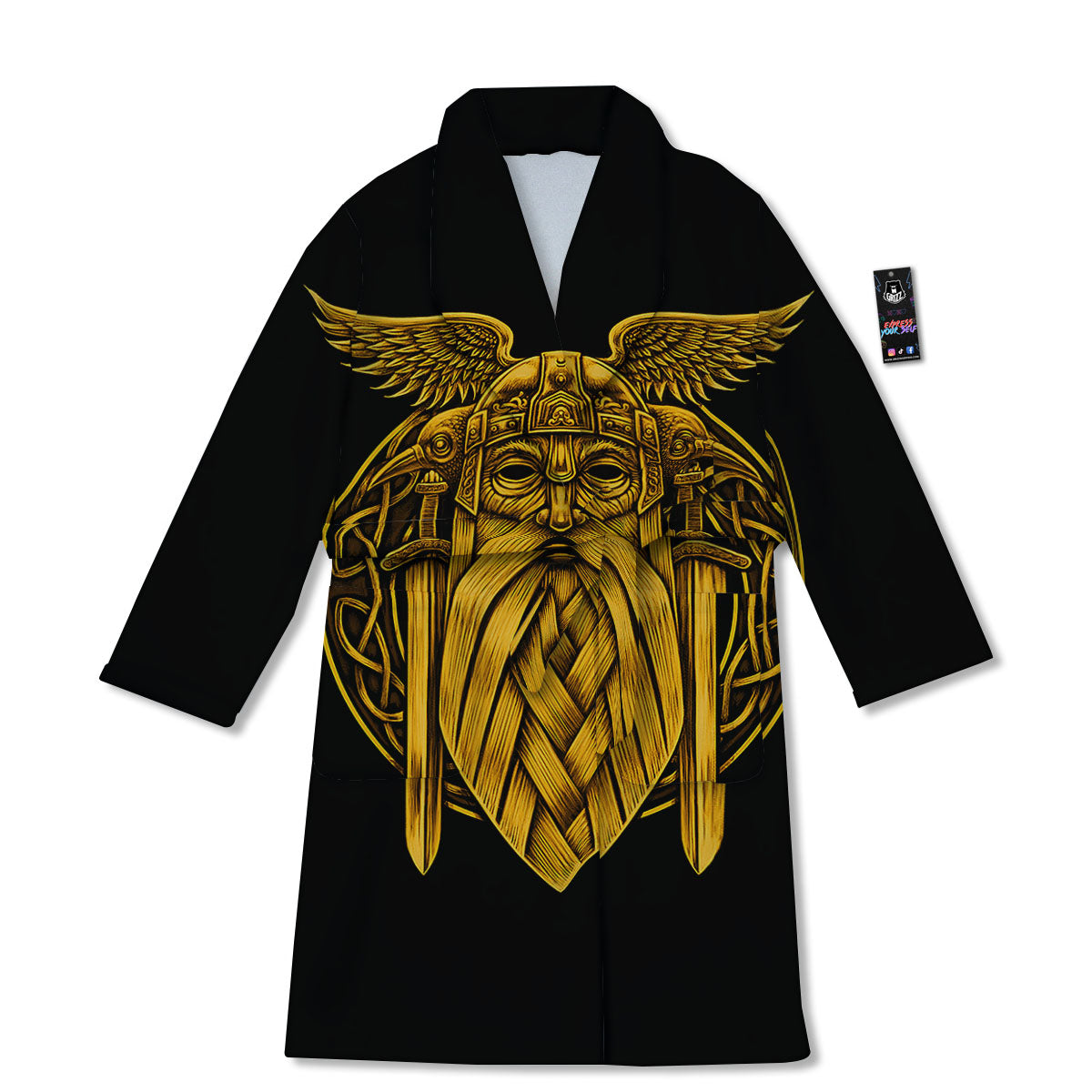 Odin God And Crow Gold Viking Print Bathrobe-grizzshop