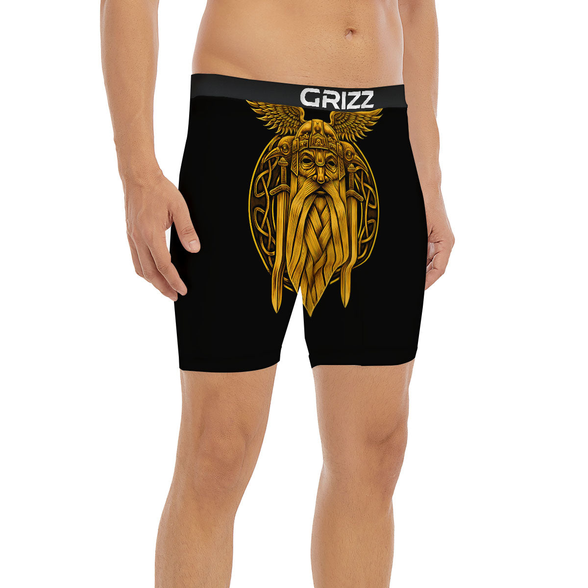 Odin God And Crow Gold Viking Print Boxer Briefs-grizzshop