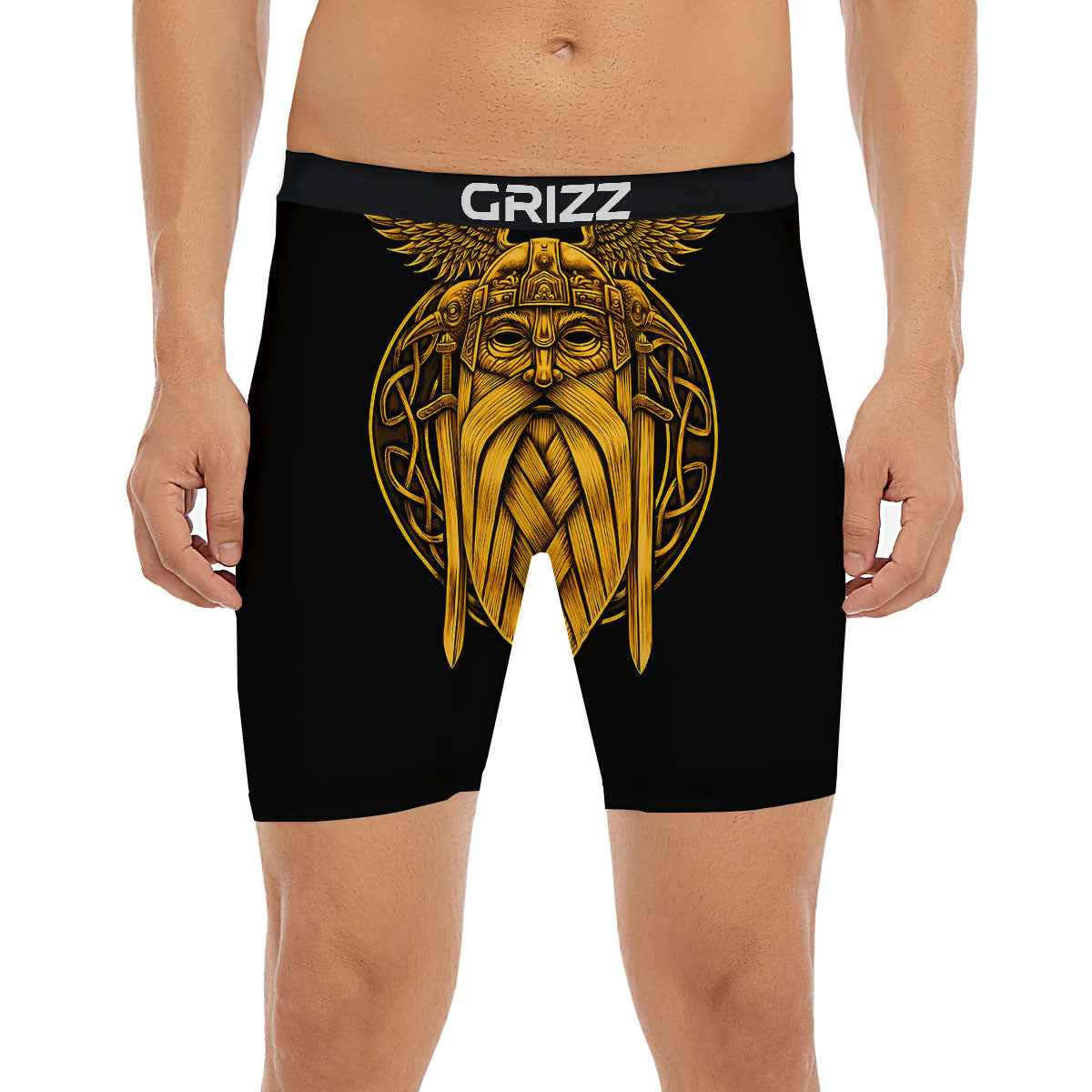 Odin God And Crow Gold Viking Print Boxer Briefs-grizzshop
