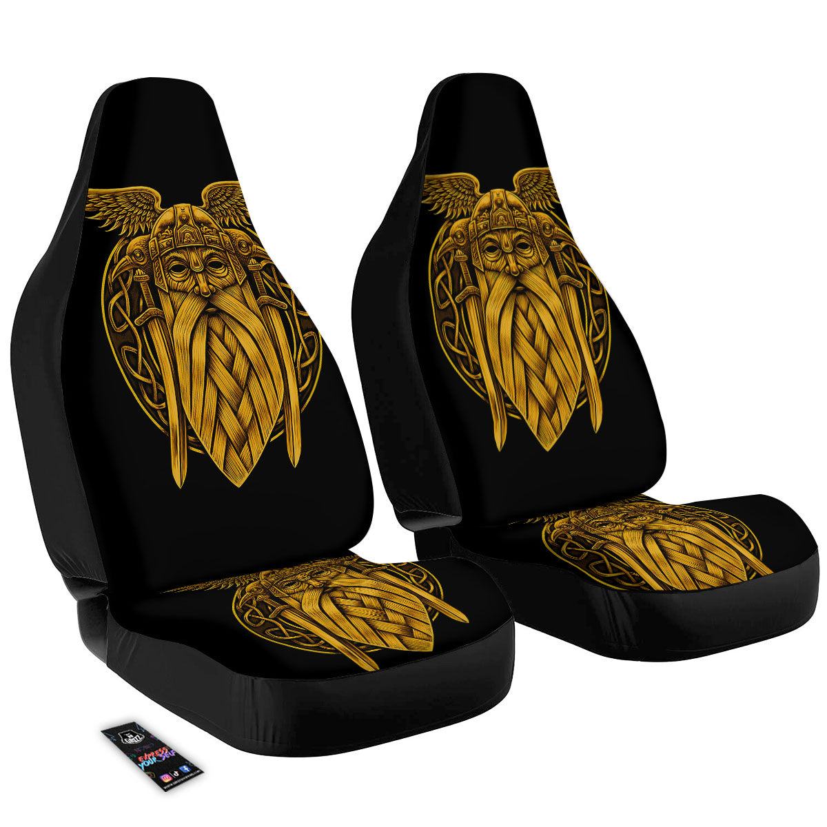 Odin God And Crow Gold Viking Print Car Seat Covers-grizzshop