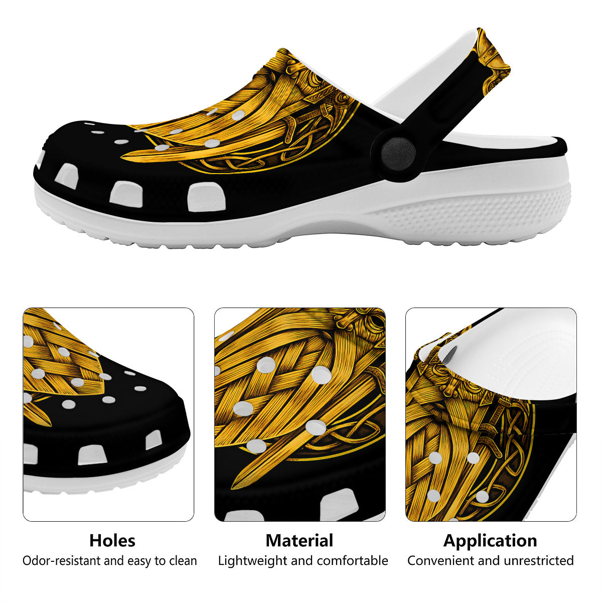 Odin God And Crow Gold Viking Print Clog-grizzshop