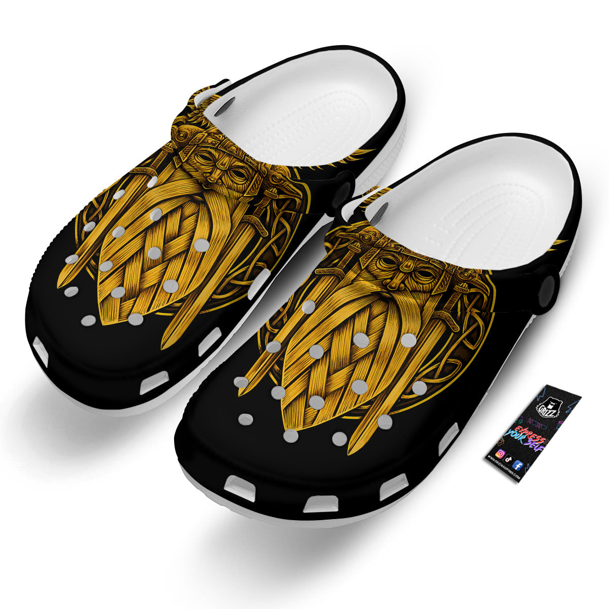 Odin God And Crow Gold Viking Print Clog-grizzshop