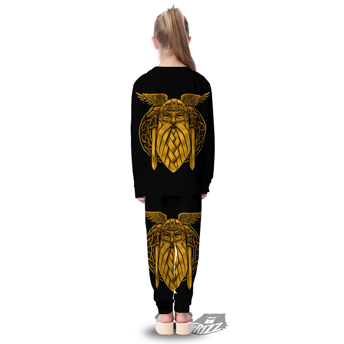 Odin God And Crow Gold Viking Print Kid's Pajamas-grizzshop