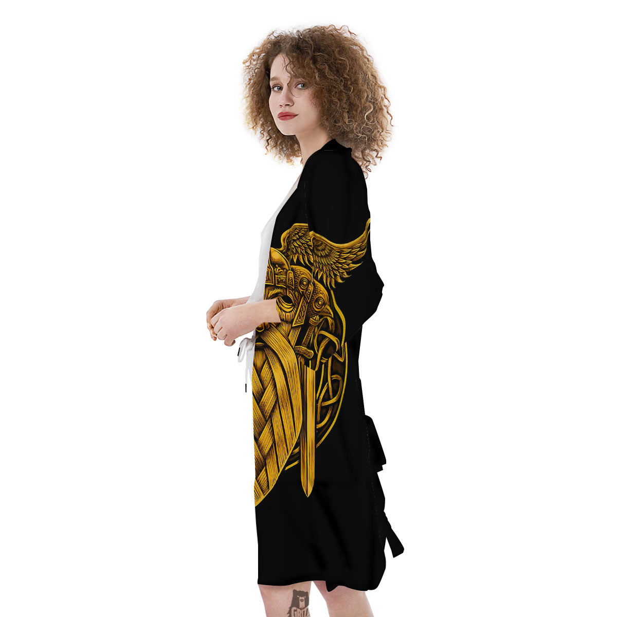 Odin God And Crow Gold Viking Print Kimono-grizzshop