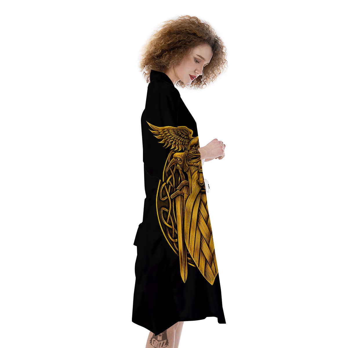 Odin God And Crow Gold Viking Print Kimono-grizzshop