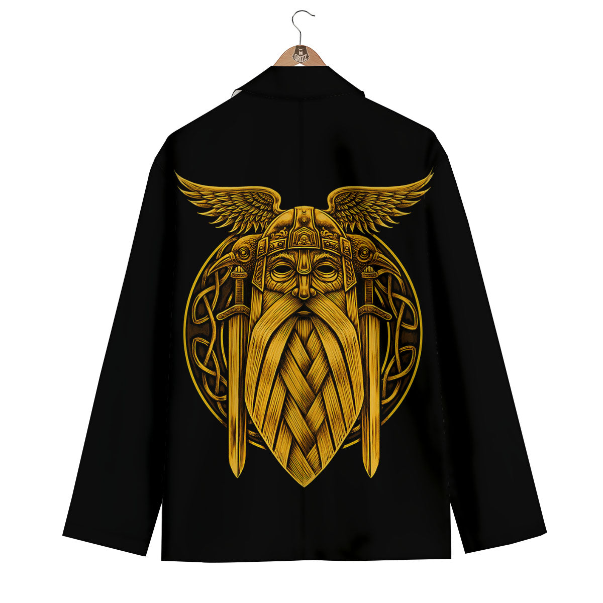 Odin God And Crow Gold Viking Print Men's Blazer-grizzshop