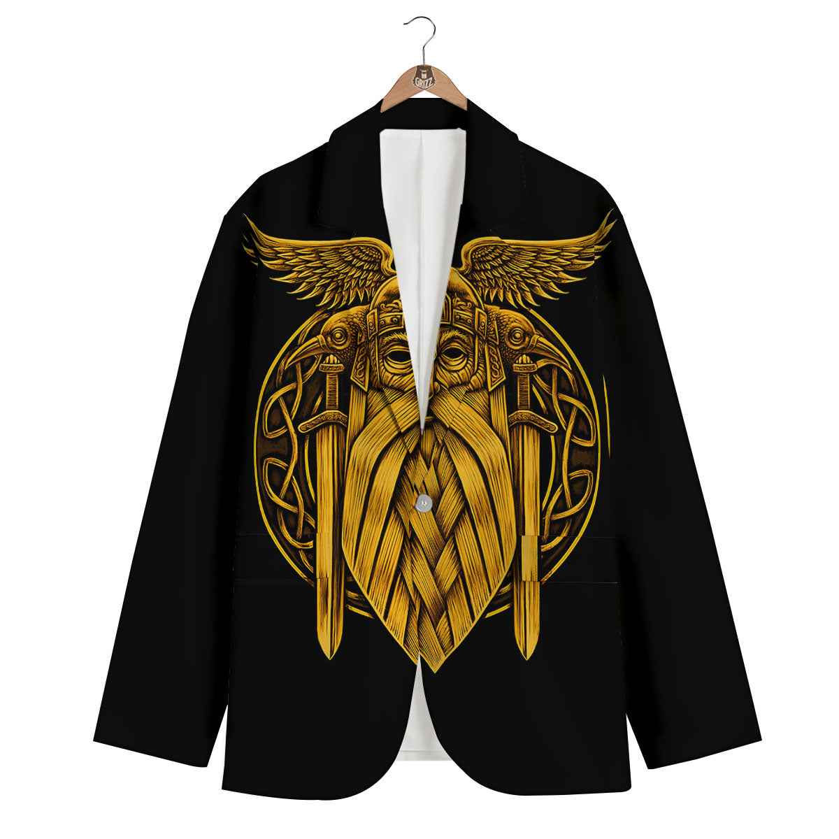 Odin God And Crow Gold Viking Print Men's Blazer-grizzshop