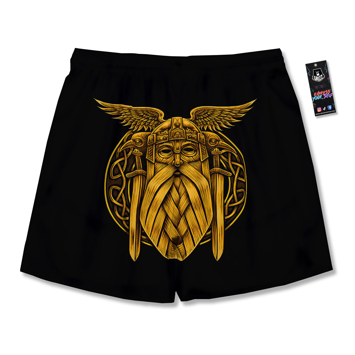 Odin God And Crow Gold Viking Print Men's Running Shorts-grizzshop