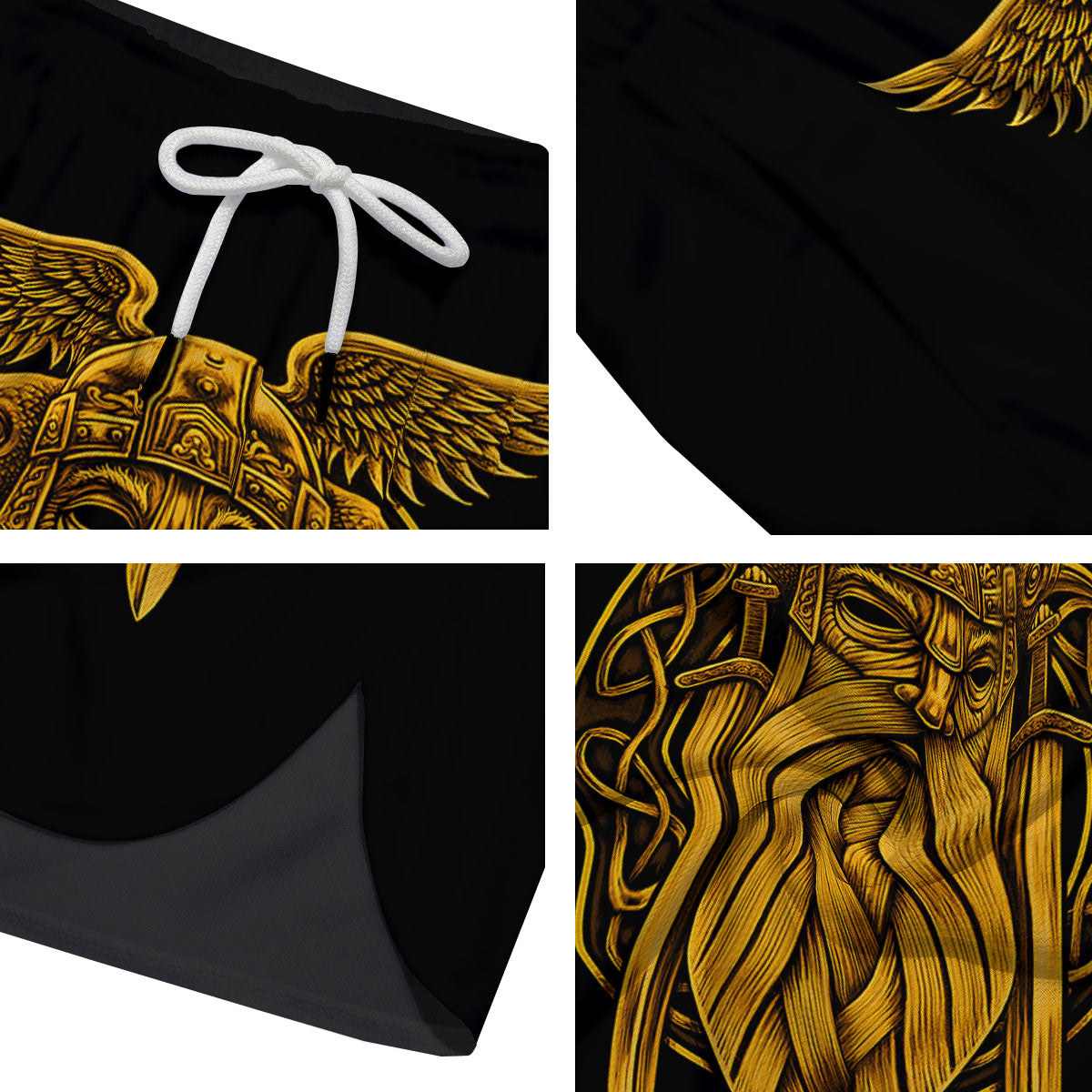 Odin God And Crow Gold Viking Print Men's Running Shorts-grizzshop