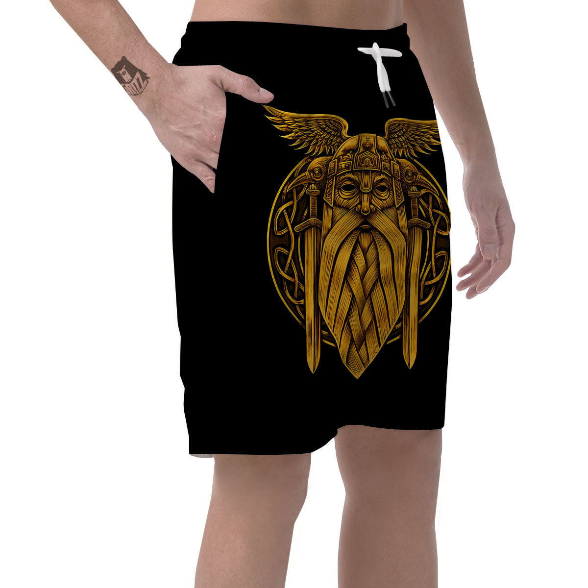 Odin God And Crow Gold Viking Print Men's Shorts-grizzshop